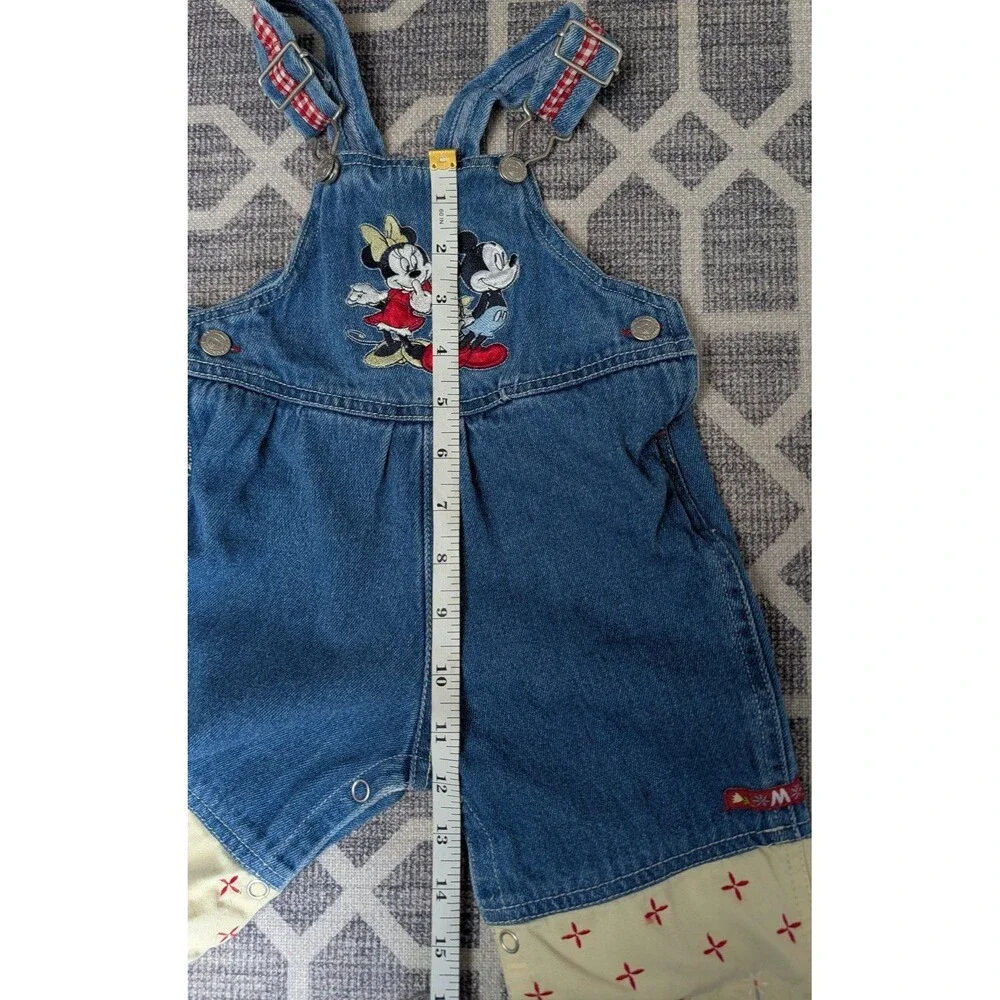 VTG 90s Disney Mickey Minnie Mouse Denim Overalls Gingham Floral Embroidery - Picture 11 of 11